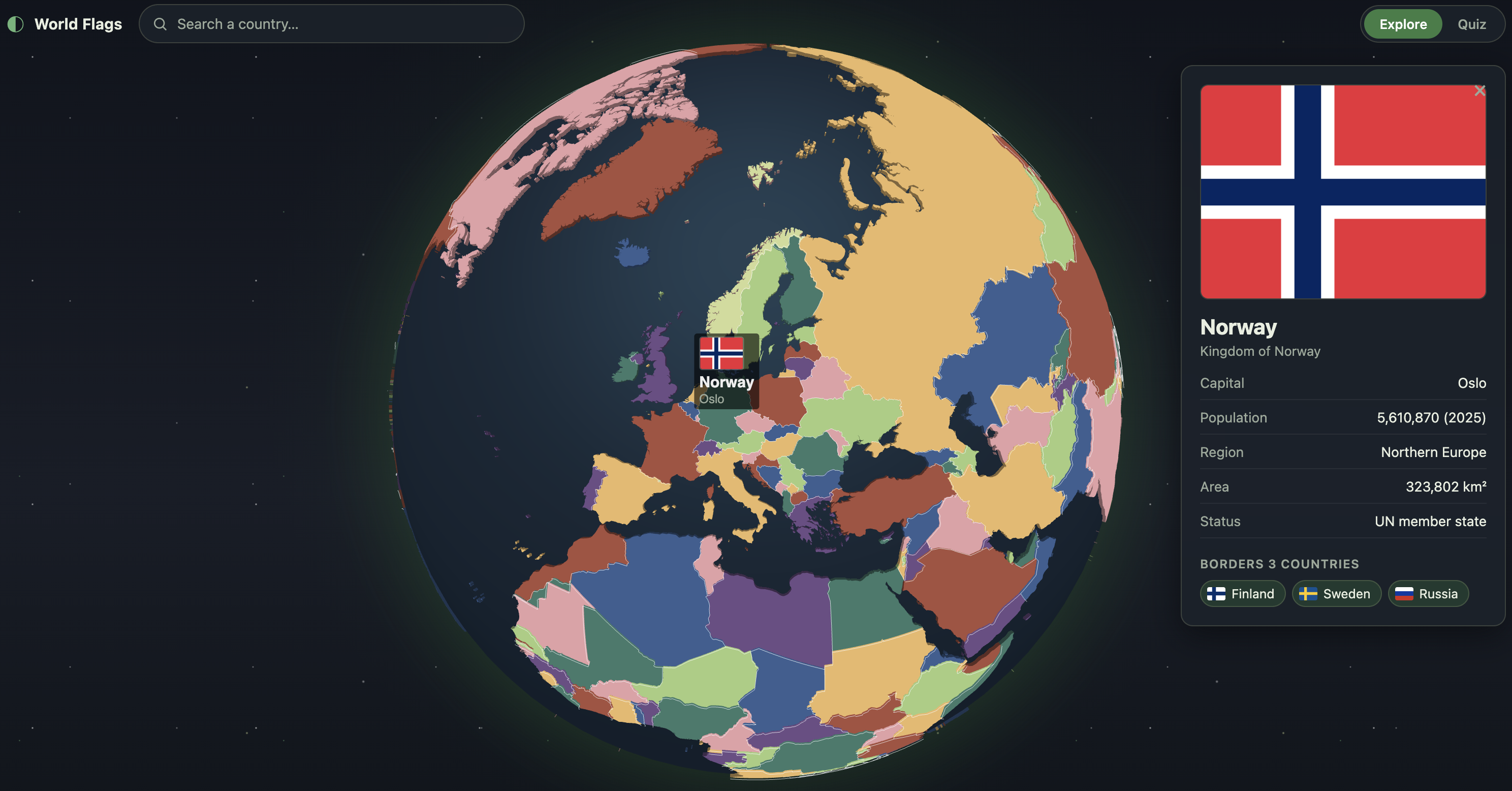 3D world map interface