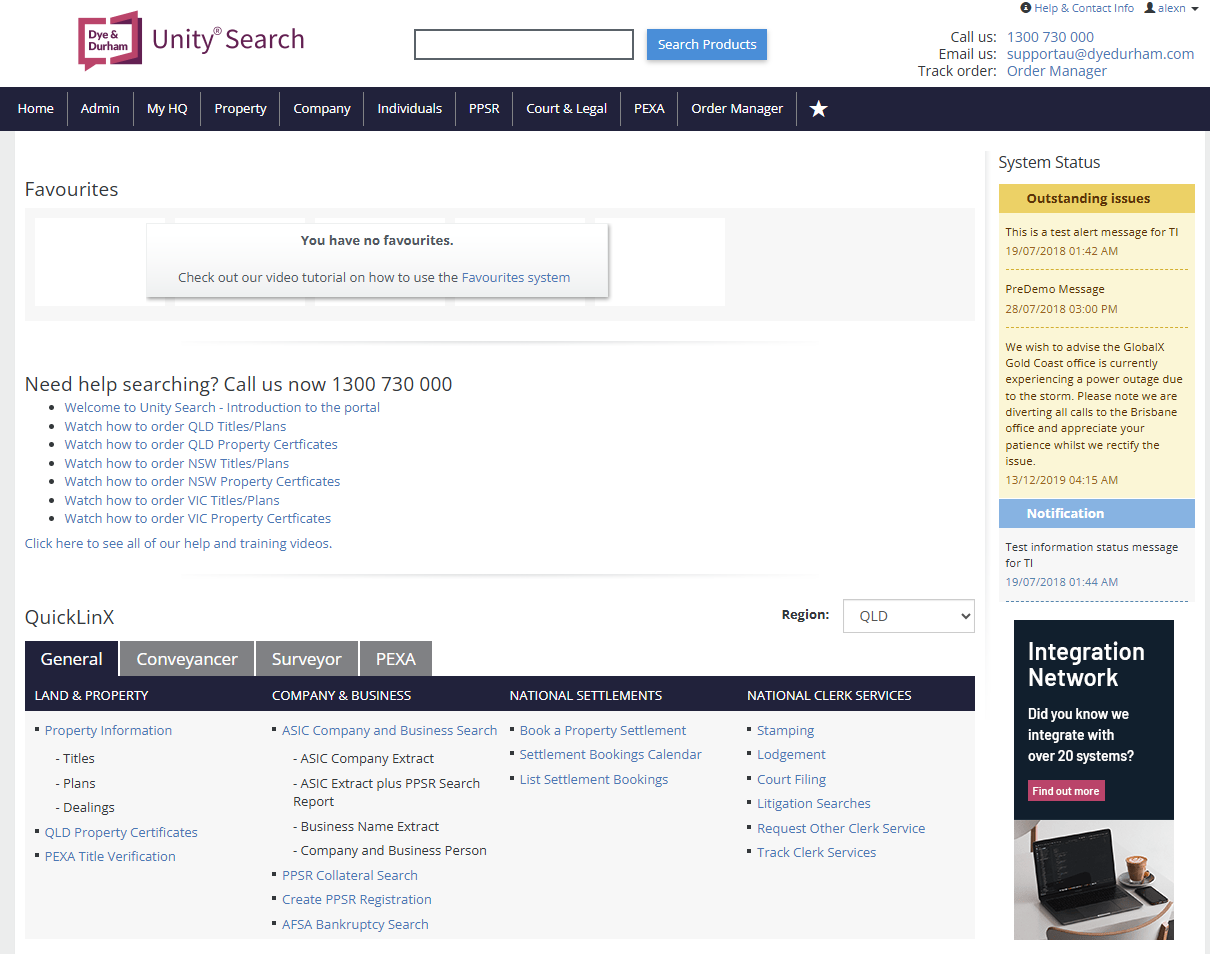 Unity Search Australia platform screenshot