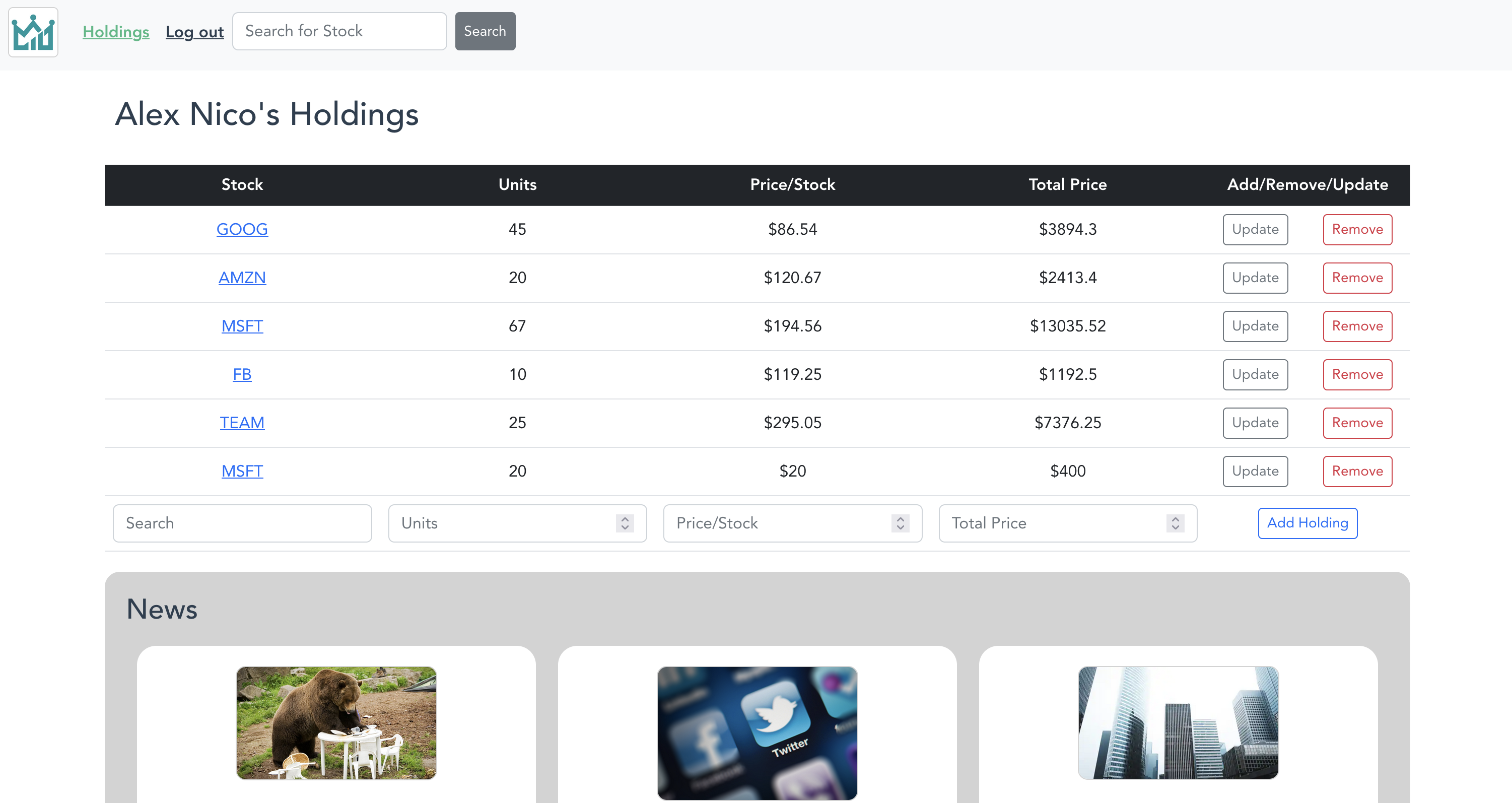Stock Watch dashboard
